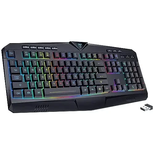 Wireless Keyboard, Rechargeable RGB Backlit Wireless Gaming Keyboard with Wrist Rest, Silent Keys, Multimedia Keys, Anti-ghosting, Full-Size Waterproof Light Up Keyboard for PC Mac Xbox Gamer - DACOITY