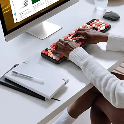 Wireless klaviatura va sichqoncha kombinatsiyasi - GEEZER Coal Black to'liq o'lchamli rangli klaviatura 104 tugma - USB 2.4 G qabul qilgich Windows, PC, noutbuk, ish stoli uchun dumaloq tugmachali yozuv mashinkasi klaviaturalari bilan ulang va o'ynang - 6