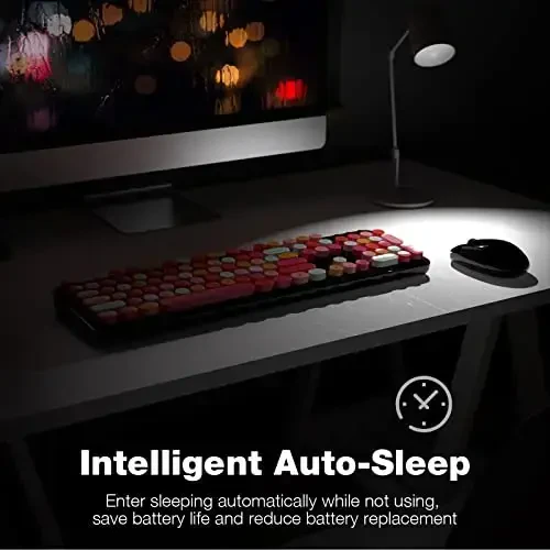 Wireless klaviatura va sichqoncha kombinatsiyasi - GEEZER Coal Black to'liq o'lchamli rangli klaviatura 104 tugma - USB 2.4 G qabul qilgich Windows, PC, noutbuk, ish stoli uchun dumaloq tugmachali yozuv mashinkasi klaviaturalari bilan ulang va o'ynang - 4