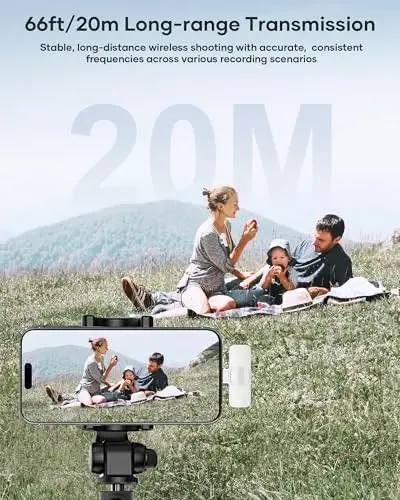 Wireless Lavalier Microphone for iPhone iPad and Android Phone, 2 Pack Lapel Mic Plug and Play Wireless Mic Noise Reduction Microphone for Video Recording Interview Podcast Vlog YouTube (White) - 5