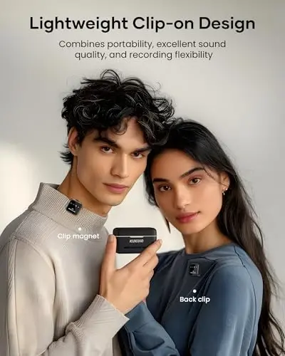 Wireless Lavalier Microphone for iPhone iPad Android With Charging Case 80h Battery Life, Noise Cancellation, 164ft Range Plug-Play Clip On Lapel Mic for Youtube, Video Recording, Vlog, Live Streaming - 3