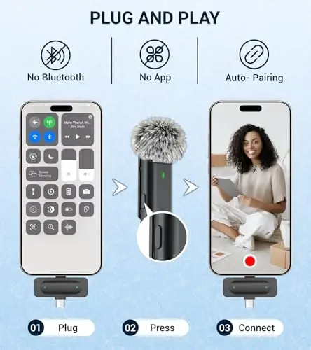 Wireless Lavalier Microphone for iPhone USB C Lav Mic for iPhone 15 16 Android Phone Microphone Video Recording TikTok Vlog Noise Canceling Clip On Microphones with Charging Case 35H Battery Life - EZCOLORIS (1)