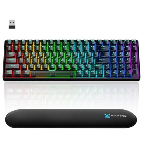 Wireless Mechanical Gaming Keyboard with Transparent Keycaps, 100 Keys Hot-Swap RGB Backlit, 3-Mode BT/2.4G/USB-C, 3000mAh Battery, Ergonomic Keyboard with Wrist Rest for Win/Mac, Silent Switch, Black - 1