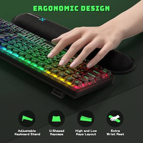 Wireless Mechanical Gaming Keyboard with Transparent Keycaps, 100 Keys Hot-Swap RGB Backlit, 3-Mode BT/2.4G/USB-C, 3000mAh Battery, Ergonomic Keyboard with Wrist Rest for Win/Mac, Silent Switch, Black - 2