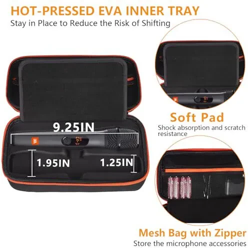 Wireless Microphone Case Compatible with JBL Wireless Two Microphone System, Dual Wireless Microphone Case for Party Box, Singing Karaoke for JBL Mic, Receiver, Adapter, AA Batteries-Orange (Box Only) - 6