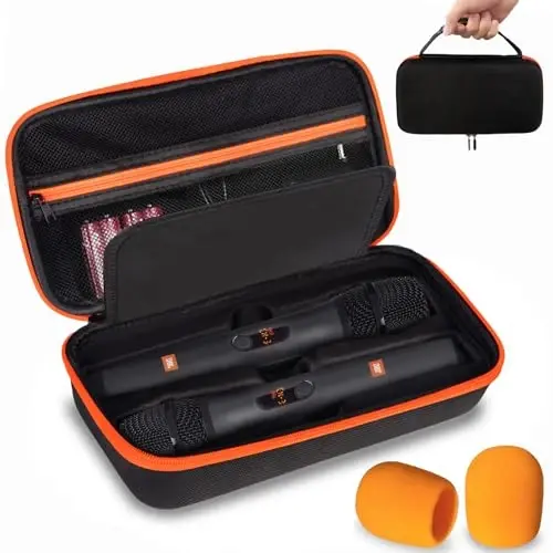 Wireless Microphone Case Compatible with JBL Wireless Two Microphone System, Dual Wireless Microphone Case for Party Box, Singing Karaoke for JBL Mic, Receiver, Adapter, AA Batteries-Orange (Box Only) - 2