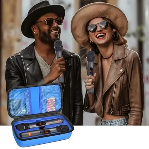 Wireless Microphone Case Compatible with JBL Wireless Two Microphone System, Handheld Dual Mic Travel Bag for Singing or Karaoke for Receivers, Adapters, AA Batteries - 6