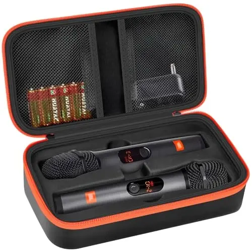 Wireless Microphone Case Compatible with JBL Wireless Two Microphone System, Handheld Dual Mic Travel Bag for Singing or Karaoke for Receivers, Adapters, AA Batteries-Black(Box Only) 