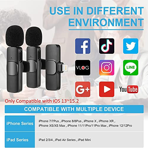 Wireless Microphone, Plug-Play Wireless Lavalier Mic with 2 Microphone for iPhone iPad - 10