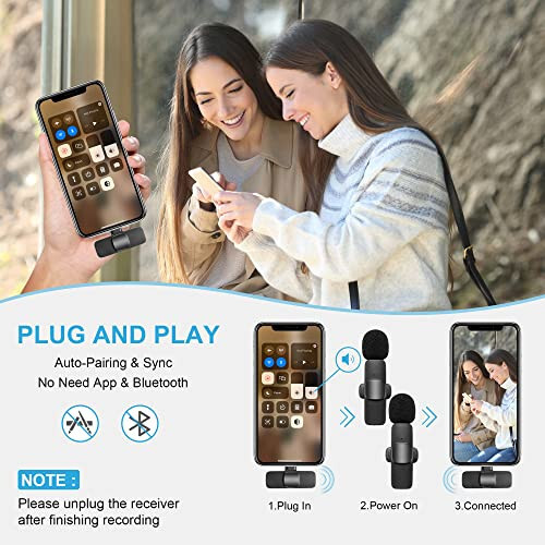 Wireless Microphone, Plug-Play Wireless Lavalier Mic with 2 Microphone for iPhone iPad - 12