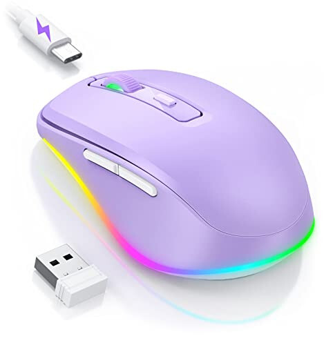 Wireless Mouse Jiggler - LED Wireless Mice with Build-in Mouse Mover, Rechargeable Moving Mouse for Laptop with Undetectable Random Movement Keeps Computers Awake - Purple - 1