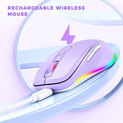 Wireless Mouse Jiggler - LED Wireless Mice with Build-in Mouse Mover, Rechargeable Moving Mouse for Laptop with Undetectable Random Movement Keeps Computers Awake - Purple - 4