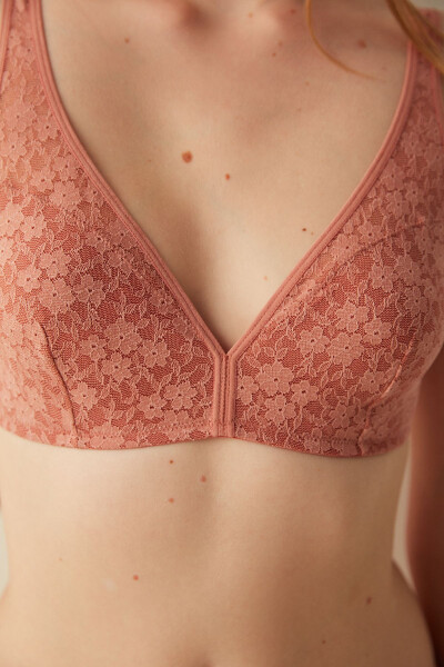 Wireless, Non-Padded, Lace Bra with Rosebud Design - 8