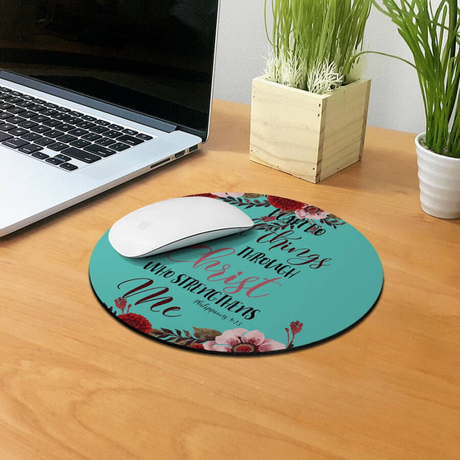 WIRESTER 7.88 inches Round Standard Mouse Pad, Non-Slip Mouse Pad for Home, Office, and Gaming Desk - Christian Bible Verses Philippians 4:13 - 10