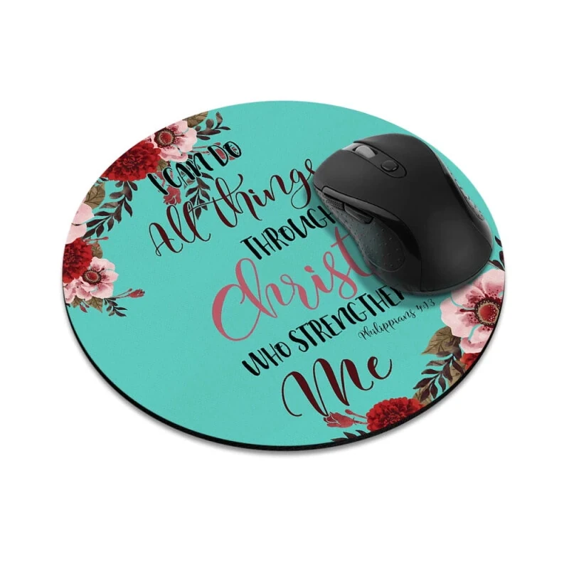 WIRESTER 7.88 inches Round Standard Mouse Pad, Non-Slip Mouse Pad for Home, Office, and Gaming Desk - Christian Bible Verses Philippians 4:13 - FINCIBO