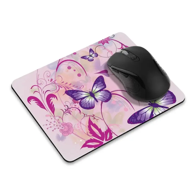 WIRESTER 8.66x7.08 in Rectangle Mouse Pad with Non-Slip Rubber Base for Computers, Laptop, Office & Home - Purple Butterfly Pink Vines-PURPLEBUTTERFLYPINKVINES - WIRESTER