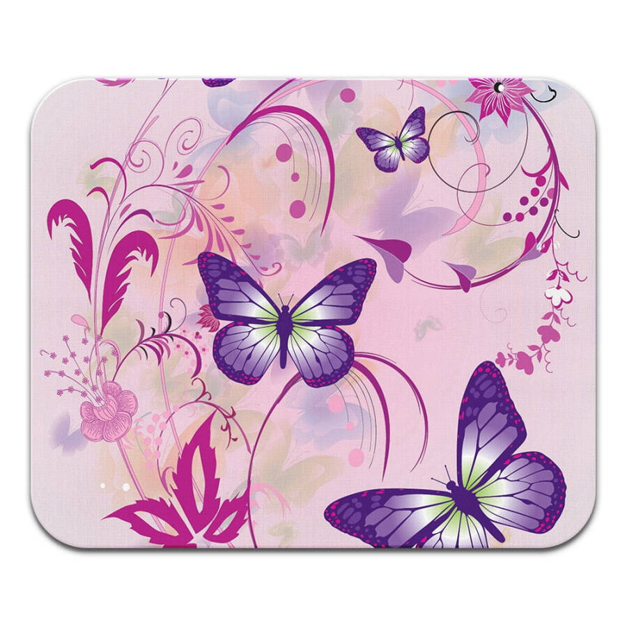 WIRESTER Rectangle Standard Mouse Pad, Non-Slip Mouse Pad for Home, Office, and Gaming Desk, Purple Butterfly Pink Vines - 7