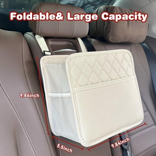 Witaxima 2 Pack Upgraded Car Seat Organizer Backseat with Storage Pockets, Multipurpose Car Organizer Hanging Car Trash Bag Premium PU Leather Garbage Can 2.14 Gallon Large Capacity Accessories Beige - 3