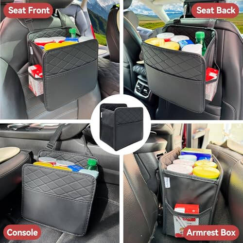 Witaxima 2 Pack Upgraded Car Seat Organizer Backseat with Storage Pockets, Multipurpose Car Organizer Hanging Car Trash Bag Premium PU Leather Garbage Can 2.14 Gallon Large Capacity Accessories Black - 6