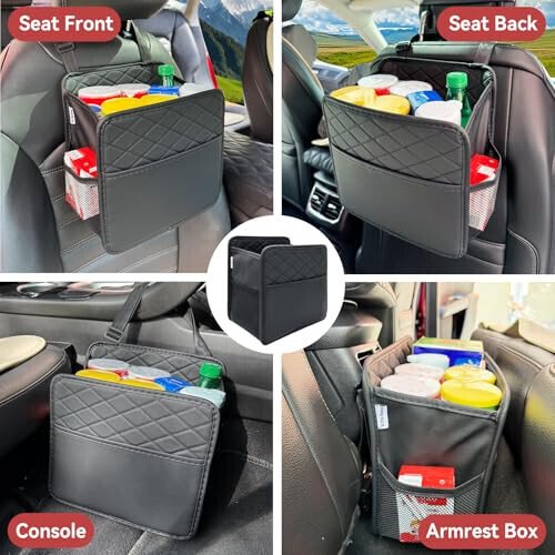 Witaxima 2 Pack Upgraded Car Seat Organizer Backseat with Storage Pockets, Multipurpose Car Organizer Hanging Car Trash Bag Premium PU Leather Garbage Can 2.14 Gallon Large Capacity Accessories Black - 6