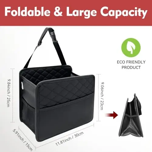 Witaxima Upgraded Extra Large Car Seat Organizer Backseat with 3 Storage Pockets, Multipurpose Car Organizer Hanging Car Trash Bag Can Premium PU Leather Garbage Can 3 Gallon Large Capacity, Black. - 2