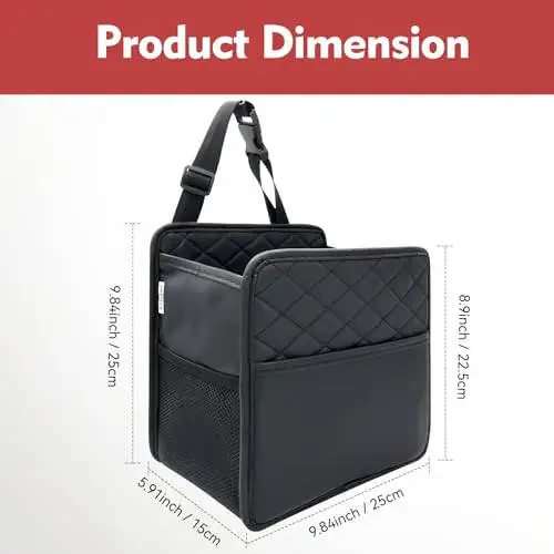 Witaxima Upgrade Car Seat Organizer Backseat with Storage Pockets, Multipurpose Car Organizer Hanging, Car Trash Bag Can,Premium PU Leather Garbage Can 2.14 Gallon Large Capacity, Black. - 2