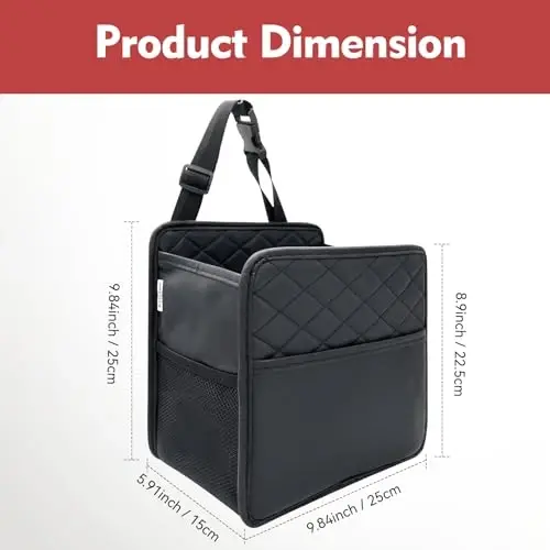 Witaxima Upgrade Car Seat Organizer Backseat with Storage Pockets, Multipurpose Car Organizer Hanging, Car Trash Bag Can,Premium PU Leather Garbage Can 2.14 Gallon Large Capacity, Black. - WITAXIMA
