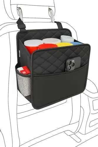 Witaxima Upgrade Car Seat Organizer Backseat with Storage Pockets, Multipurpose Car Organizer Hanging, Car Trash Bag Can,Premium PU Leather Garbage Can 2.14 Gallon Large Capacity, Black. - 5
