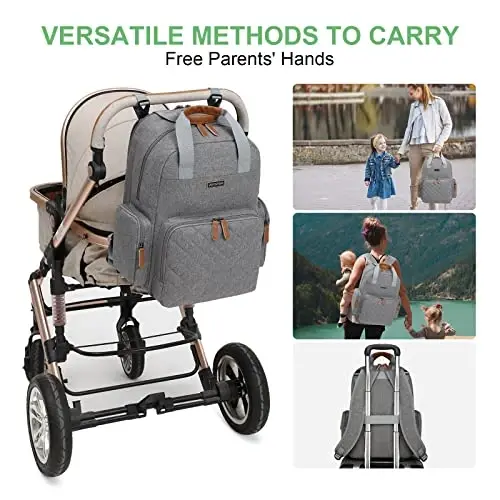 Diaper Bag Backpack with Changing Station, Baby Diaper Organizer Travel Bag | Large Capacity Diaper Bag for Moms Dads - Fold Out Changing Pad, Insulated Pockets, Stroller Straps, Baby Eessentials - 6