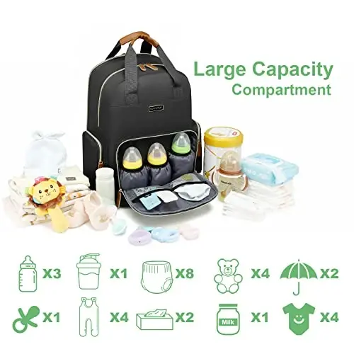 Diaper Bag Backpack with Changing Station, Baby Diaper Organizer Travel Bag | Large Capacity Diaper Bag for Moms Dads - Fold Out Changing Pad, Insulated Pockets, Stroller Straps, Baby Eessentials 