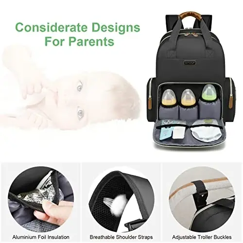 Diaper Bag Backpack with Changing Station, Baby Diaper Organizer Travel Bag | Large Capacity Diaper Bag for Moms Dads - Fold Out Changing Pad, Insulated Pockets, Stroller Straps, Baby Eessentials - 4