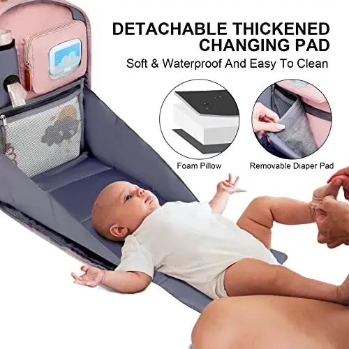 Diaper Bag Backpack with Changing Station, Baby Diaper Organizer Travel Bag | Large Capacity Diaper Bag for Moms Dads - Fold Out Changing Pad, Insulated Pockets, Stroller Straps, Baby Eessentials - DIAPER (1)