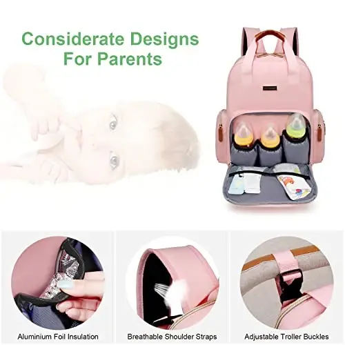 Diaper Bag Backpack with Changing Station, Baby Diaper Organizer Travel Bag | Large Capacity Diaper Bag for Moms Dads - Fold Out Changing Pad, Insulated Pockets, Stroller Straps, Baby Eessentials - 4