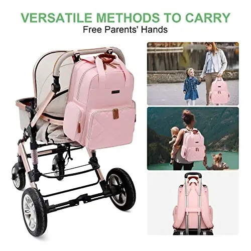 Diaper Bag Backpack with Changing Station, Baby Diaper Organizer Travel Bag | Large Capacity Diaper Bag for Moms Dads - Fold Out Changing Pad, Insulated Pockets, Stroller Straps, Baby Eessentials - 6