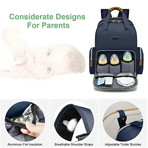 Diaper Bag Backpack with Changing Station, Baby Diaper Organizer Travel Bag | Large Capacity Diaper Bag for Moms Dads - Fold Out Changing Pad, Insulated Pockets, Stroller Straps, Baby Eessentials - 4