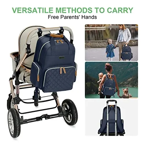 Diaper Bag Backpack with Changing Station, Baby Diaper Organizer Travel Bag | Large Capacity Diaper Bag for Moms Dads - Fold Out Changing Pad, Insulated Pockets, Stroller Straps, Baby Eessentials - 6