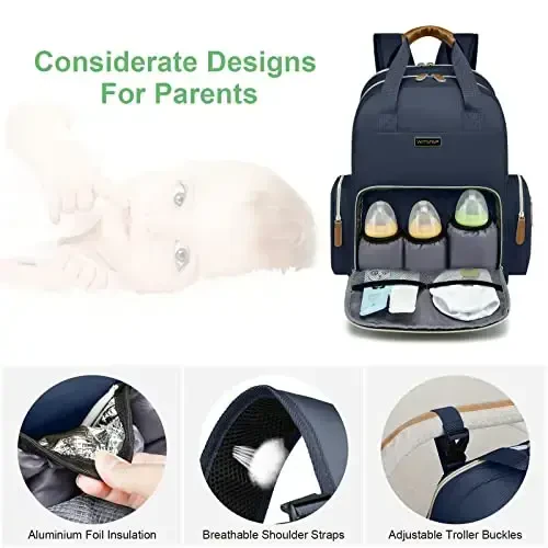 WITSTEP Diaper Bag Backpack with Changing Station, Baby Diaper Bag Organizer for Moms Dads Large Baby Changing Bags - 4