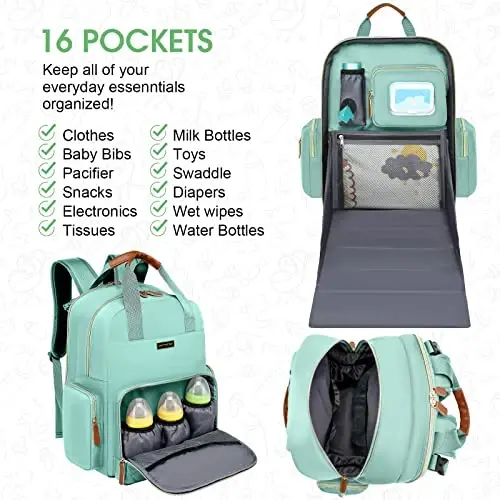 Diaper Bag Backpack with Changing Station, Baby Diaper Organizer Travel Bag | Large Capacity Diaper Bag for Moms Dads - Fold Out Changing Pad, Insulated Pockets, Stroller Straps, Baby Eessentials - DIAPER (1)