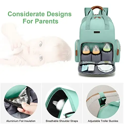 Diaper Bag Backpack with Changing Station, Baby Diaper Organizer Travel Bag | Large Capacity Diaper Bag for Moms Dads - Fold Out Changing Pad, Insulated Pockets, Stroller Straps, Baby Eessentials - 3