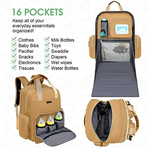 Diaper Bag Backpack with Changing Station, Baby Diaper Organizer Travel Bag | Large Capacity Diaper Bag for Moms Dads - Fold Out Changing Pad, Insulated Pockets, Stroller Straps, Baby Eessentials - DIAPER (1)