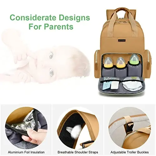 Diaper Bag Backpack with Changing Station, Baby Diaper Organizer Travel Bag | Large Capacity Diaper Bag for Moms Dads - Fold Out Changing Pad, Insulated Pockets, Stroller Straps, Baby Eessentials - 3