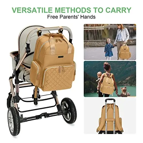 Diaper Bag Backpack with Changing Station, Baby Diaper Organizer Travel Bag | Large Capacity Diaper Bag for Moms Dads - Fold Out Changing Pad, Insulated Pockets, Stroller Straps, Baby Eessentials - 5