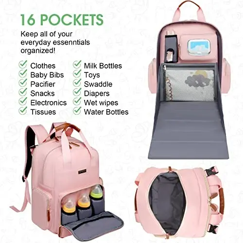 WITSTEP Diaper Bag рюкзак с пеленальной станцией, органайзер для детских подгузников для мам и пап, большие сумки для пеленания - 3