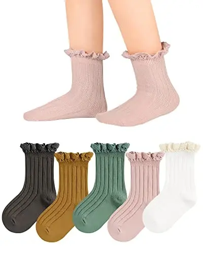 Witwot 6 Pairs Baby Girl Ruffle Crew Socks Toddler Girls Dress Sock Cotton | Back To School Uniform Wear Size 6M - 7Y 