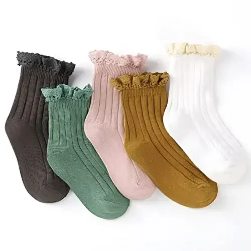 Witwot 6 Pairs Baby Girls Ruffles Ankle Socks Toddler Boys Dress Sock Soft Cotton Size 6M - 7Y - MODAZONE (1)
