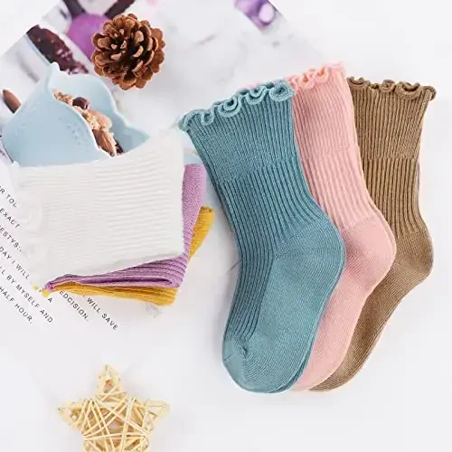 Witwot 6 Pairs Baby Girls Ruffles Ankle Socks Toddler Boys Dress Sock Soft Cotton Size 6M - 7Y - MODAZONE (1)