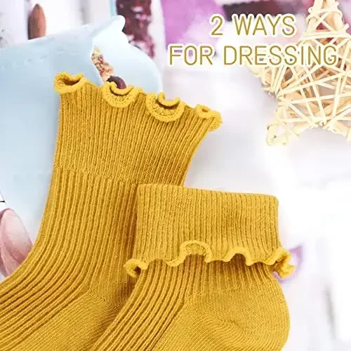 Witwot 6 Pairs Baby Girls Ruffles Ankle Socks Toddler Boys Dress Sock Soft Cotton Size 6M - 7Y - 4