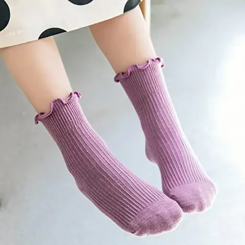 Witwot 6 Pairs Baby Girls Ruffles Ankle Socks Toddler Boys Dress Sock Soft Cotton Size 6M - 7Y - 5