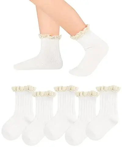 Witwot 6 Pairs Baby Girl Ruffle Crew Socks Toddler Girls Dress Sock Soft Cotton Size 6M - 7Y - WITWOT