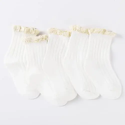 Witwot 6 Pairs Baby Girl Ruffle Crew Socks Toddler Girls Dress Sock Soft Cotton Size 6M - 7Y - 4